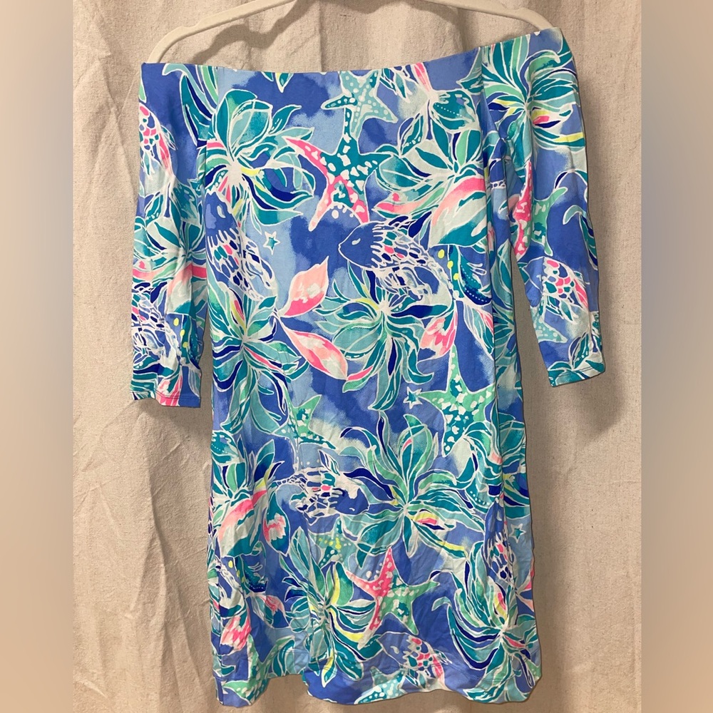 Lilly Pulitzer off the shoulder tropical dress
